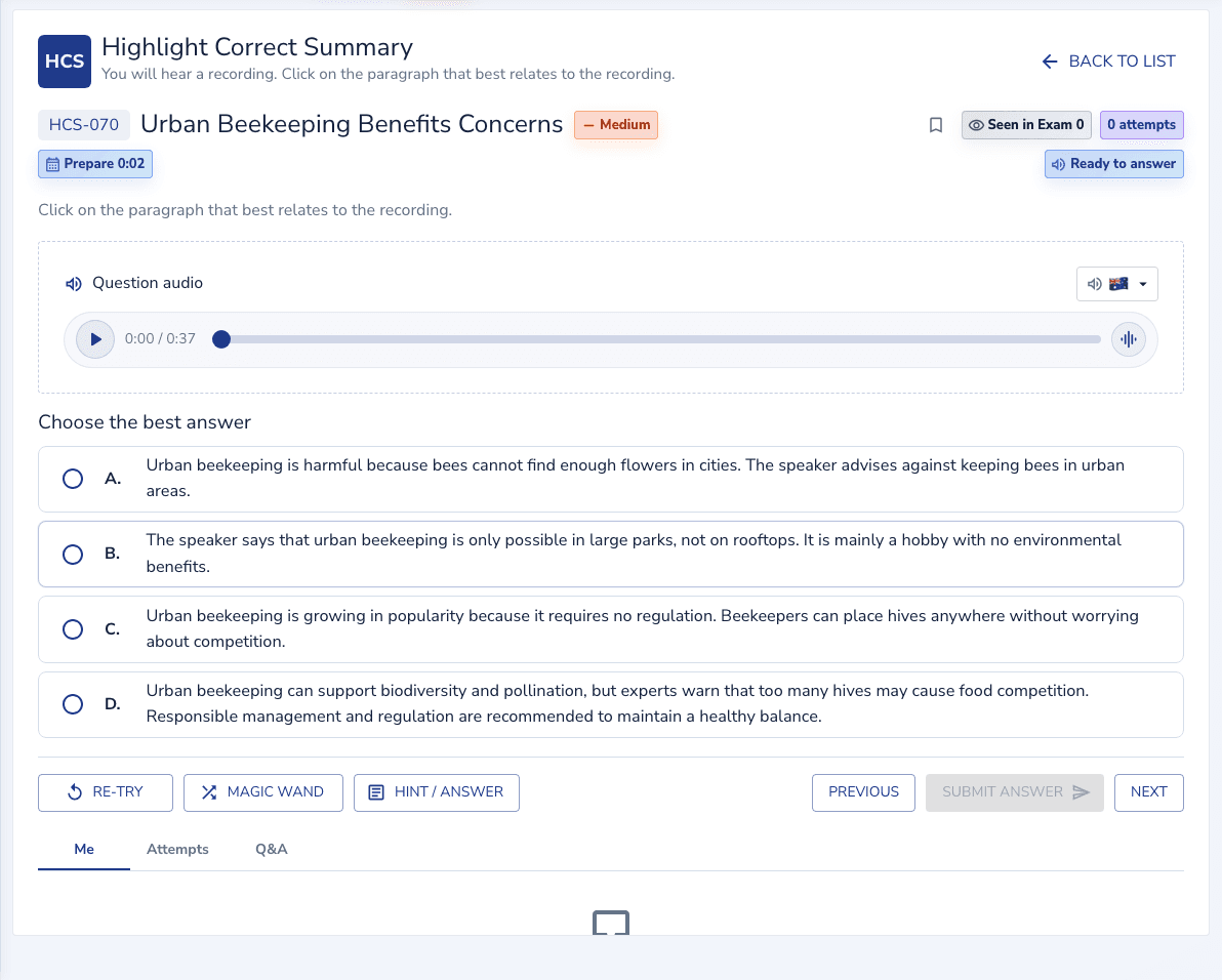 Highlight Correct Summary practice inside the EdKnot question player