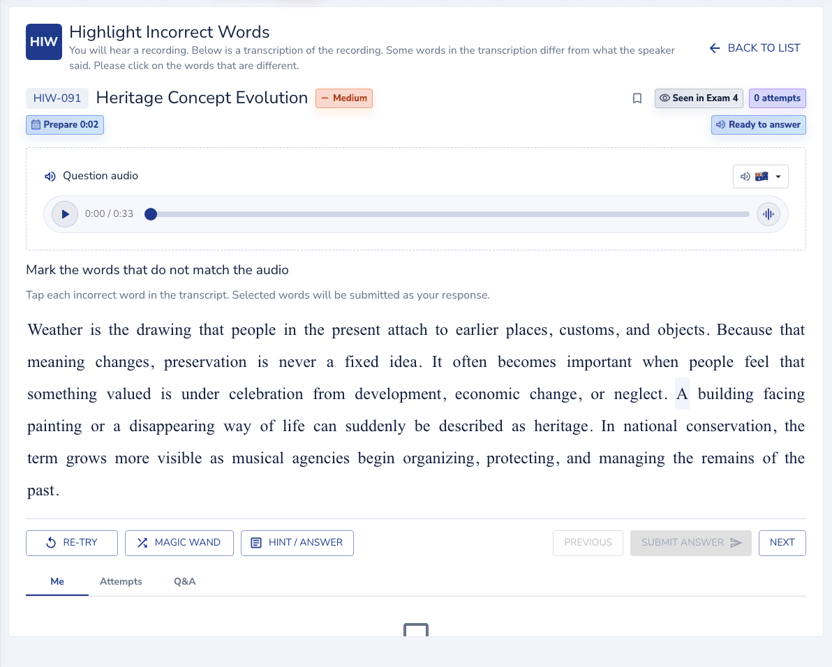 Highlight Incorrect Words practice inside the EdKnot question player