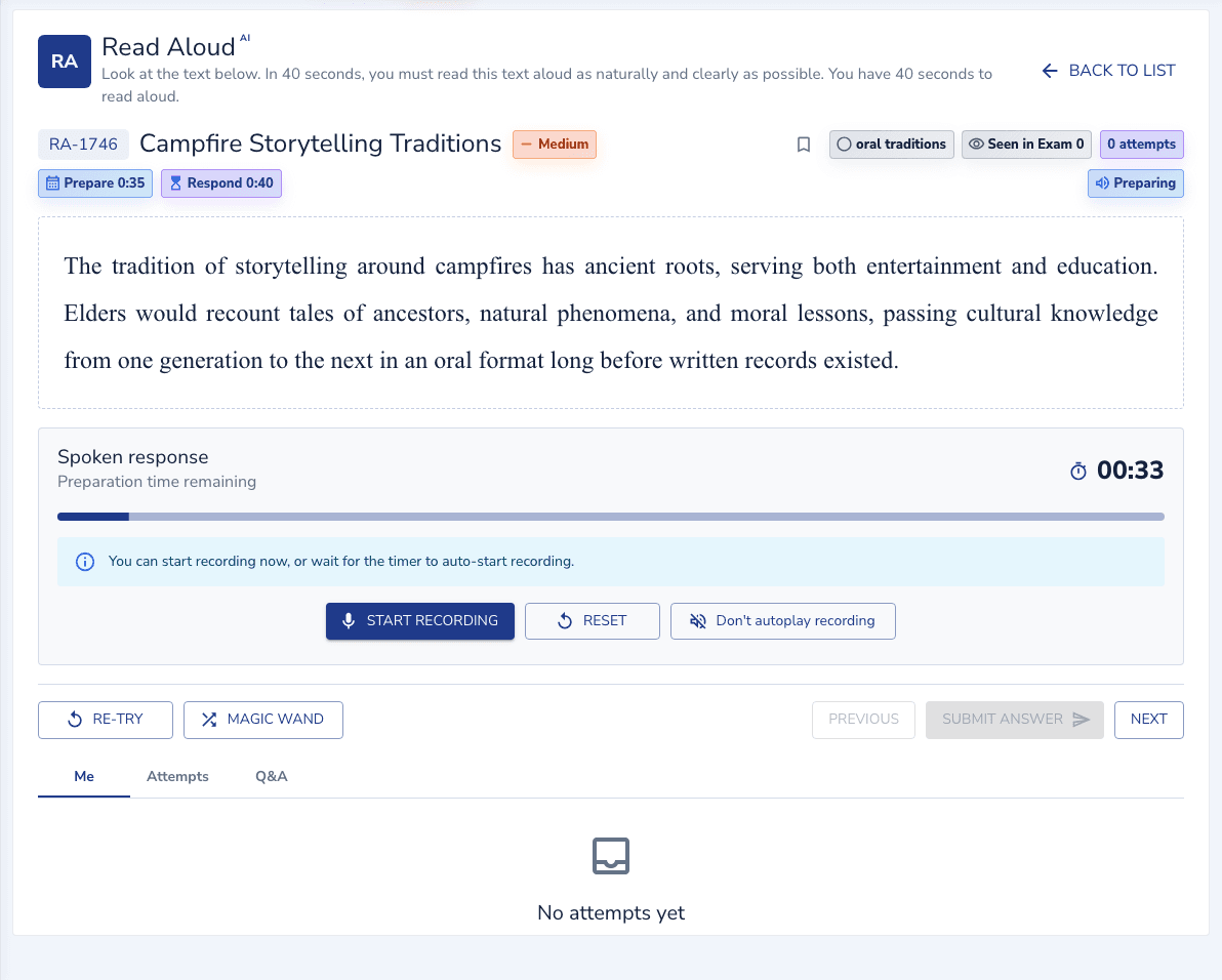 Read Aloud practice inside the EdKnot question player
