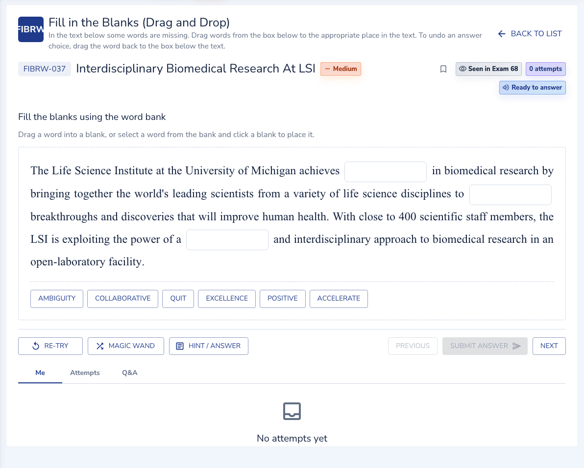 Fill in the Blanks (Drag and Drop) practice inside the EdKnot question player