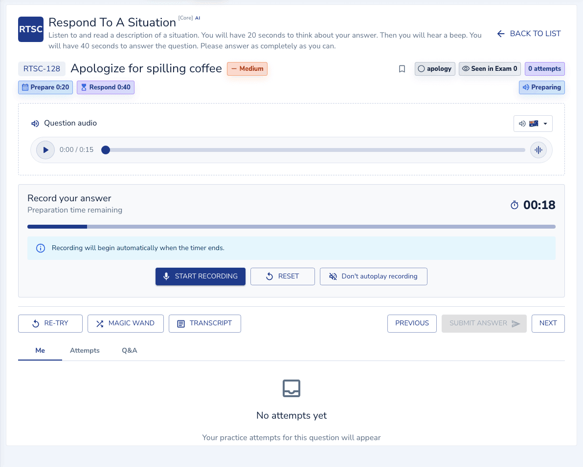 Respond to a Situation Core practice inside the EdKnot question player
