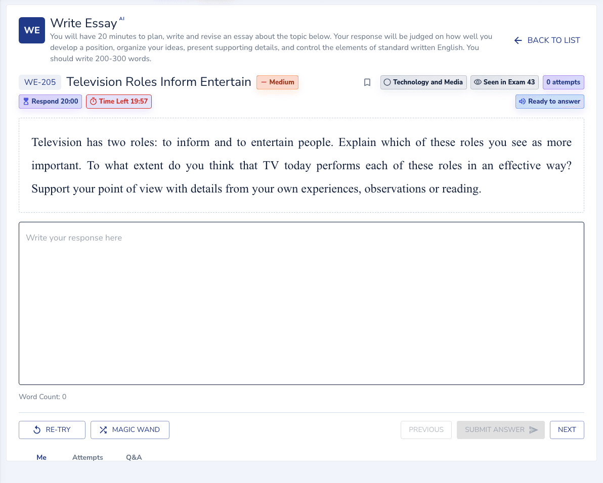Write Essay practice inside the EdKnot question player